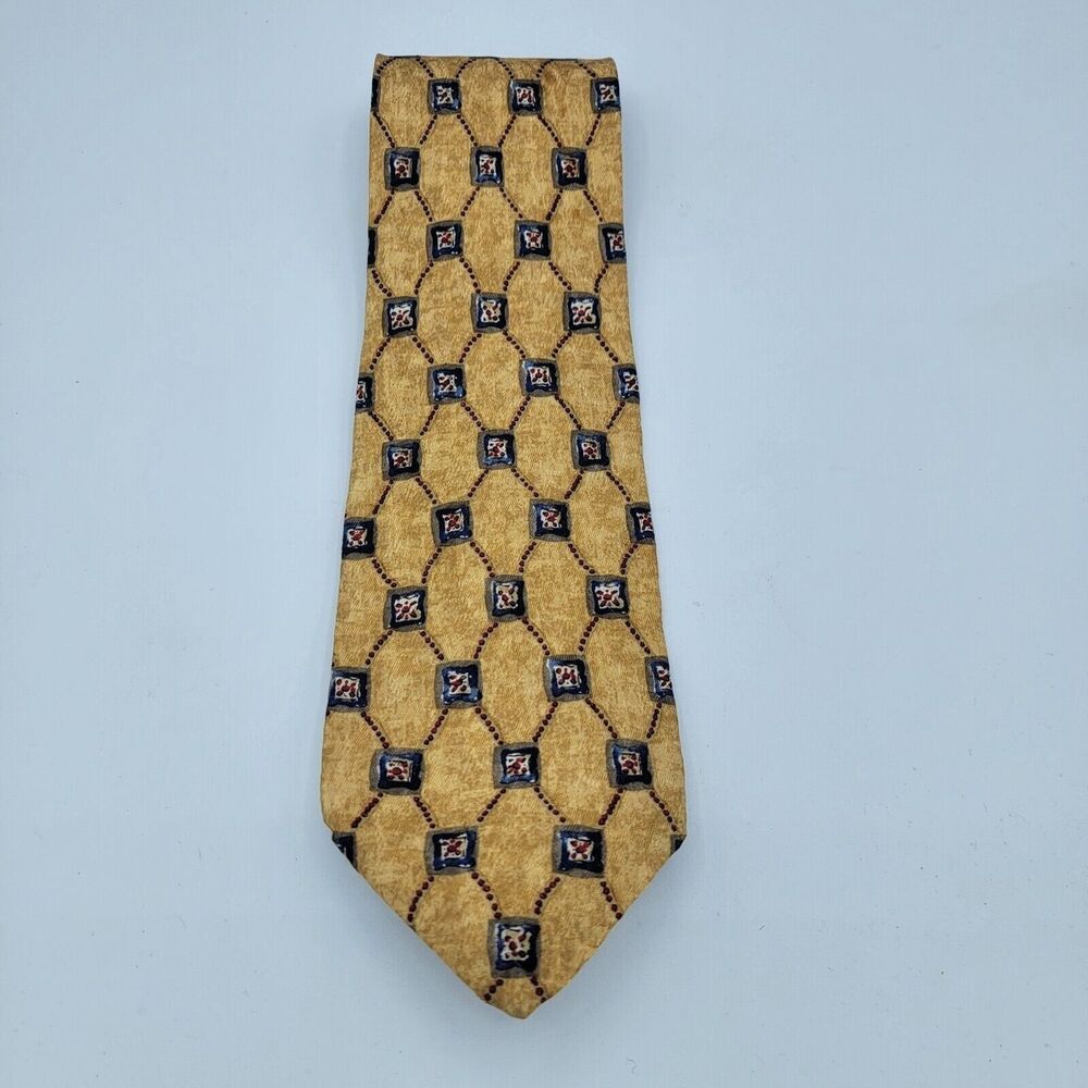 Mens Necktie Robert Talbott Tie - Yellow Geometric Silk  58" x 4" Vintage - Picture 2 of 7